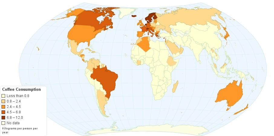 Current Worldwide Annual Coffee Consumption per capita