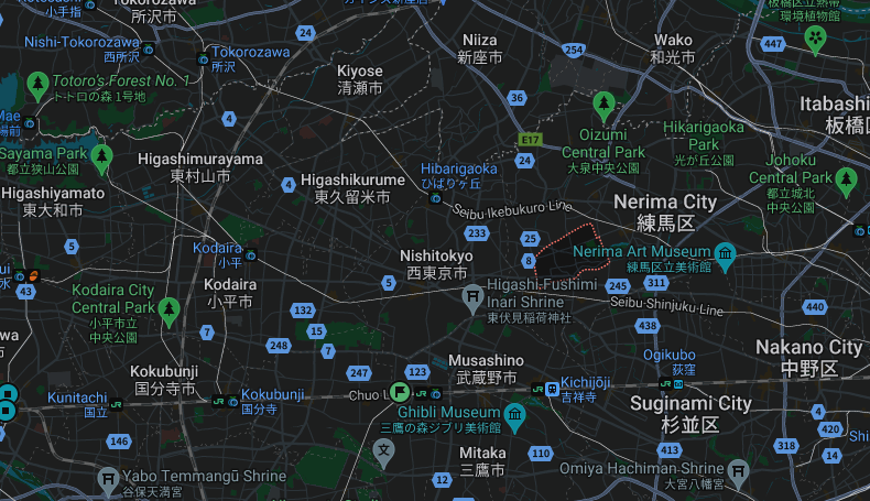 Google Maps's idea of highlighting Shakujii-dai.